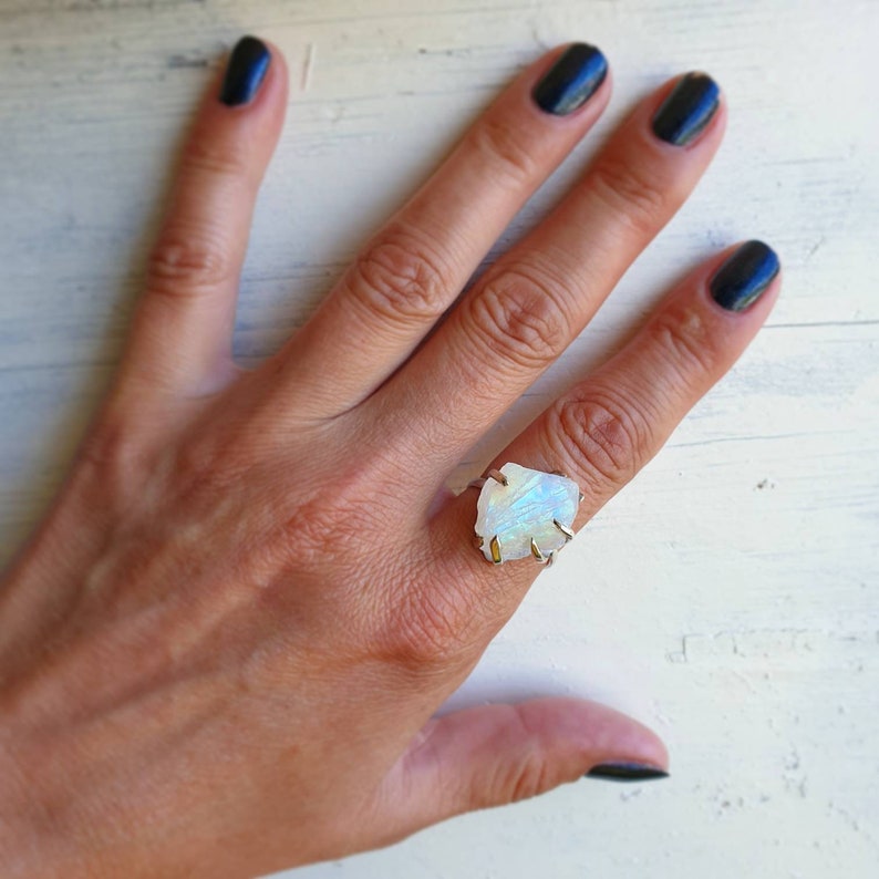Moonstone Ring June Birthstone Adjustable Raw Moonstone Raw Stone Ring Rough Moonstone Jewelry 925 Silver Unisex Gift For Friend
