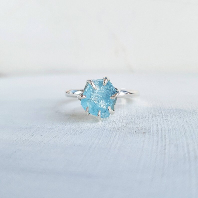Aquamarine Ring Raw Aquamarine Crystal Stone Adjustable Ring Engagement Ring March Birthstone