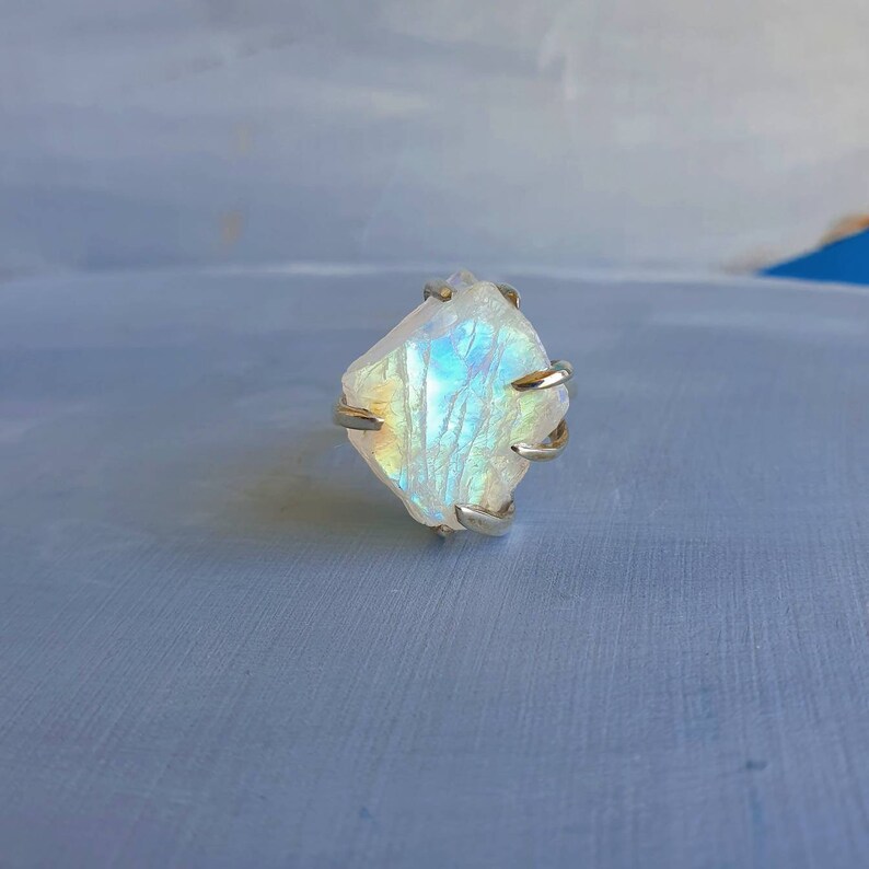 Moonstone Ring June Birthstone Adjustable Raw Moonstone Raw Stone Ring Rough Moonstone Jewelry 925 Silver Unisex Gift For Friend