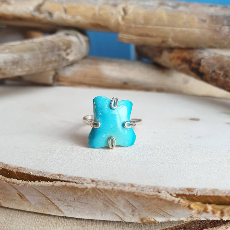 Chrysocolla Ring Raw Turquoise Colored Gemstone Adjustable Ring Blue Chrysocolla Jewelry Wife Gift For Sister Gift For Mom Unisex Gift
