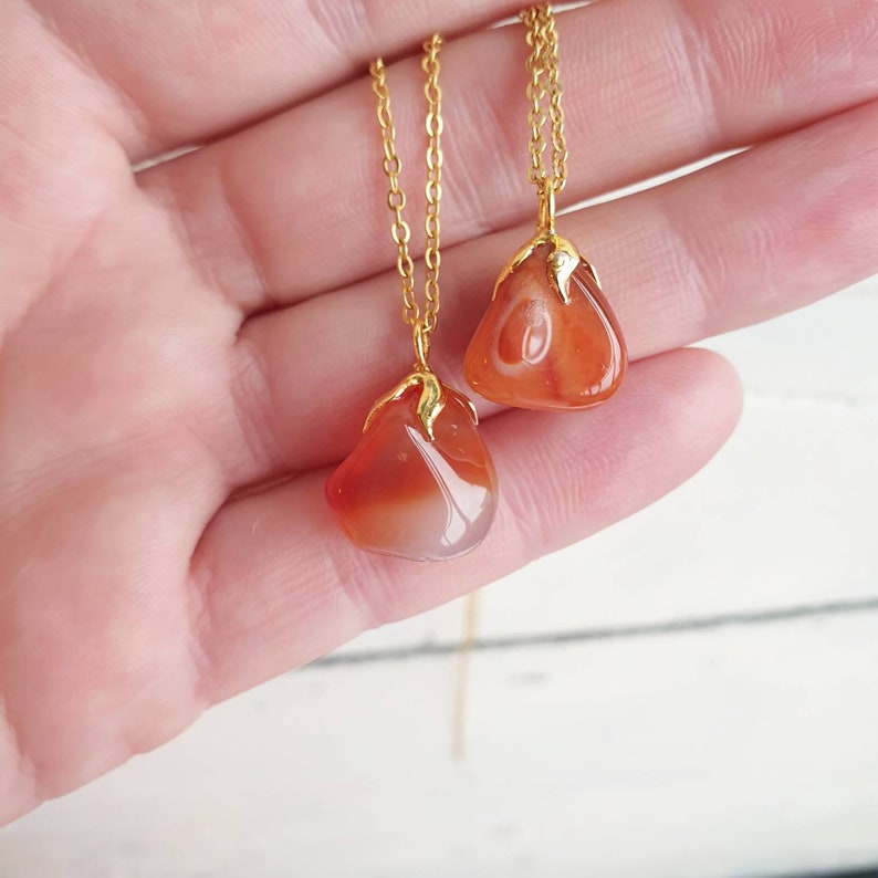 Carnelian Necklace Raw Carnelian Pendant Orange Gemstone Etsy