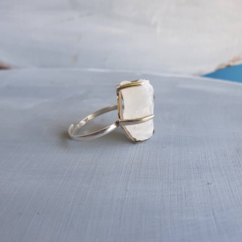 Moonstone Ring June Birthstone Adjustable Raw Moonstone Raw Stone Ring Rough Moonstone Jewelry 925 Silver Unisex Gift For Friend