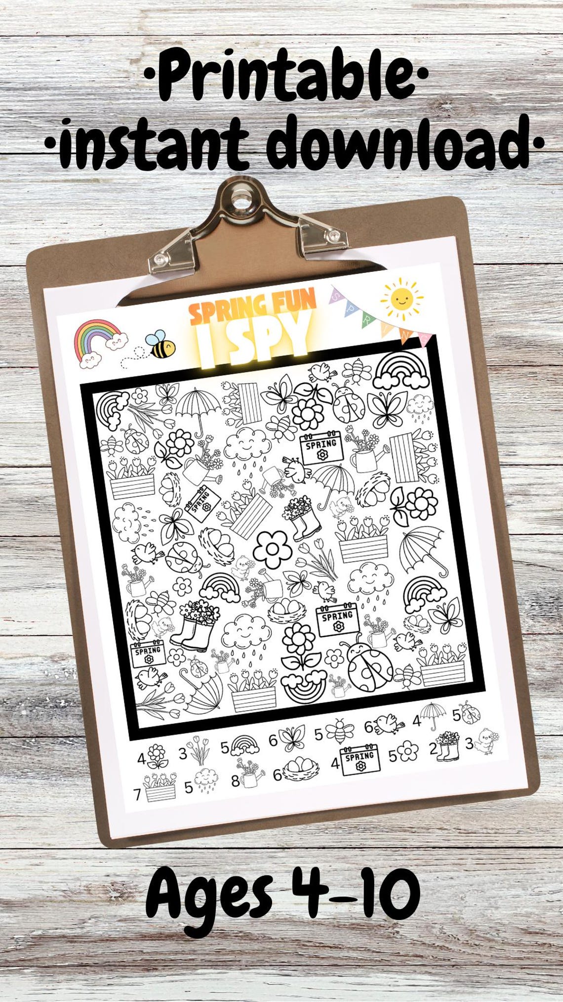 Spring I Spy Printable Game for Kids, Easter Activity Sheet, Kids ...