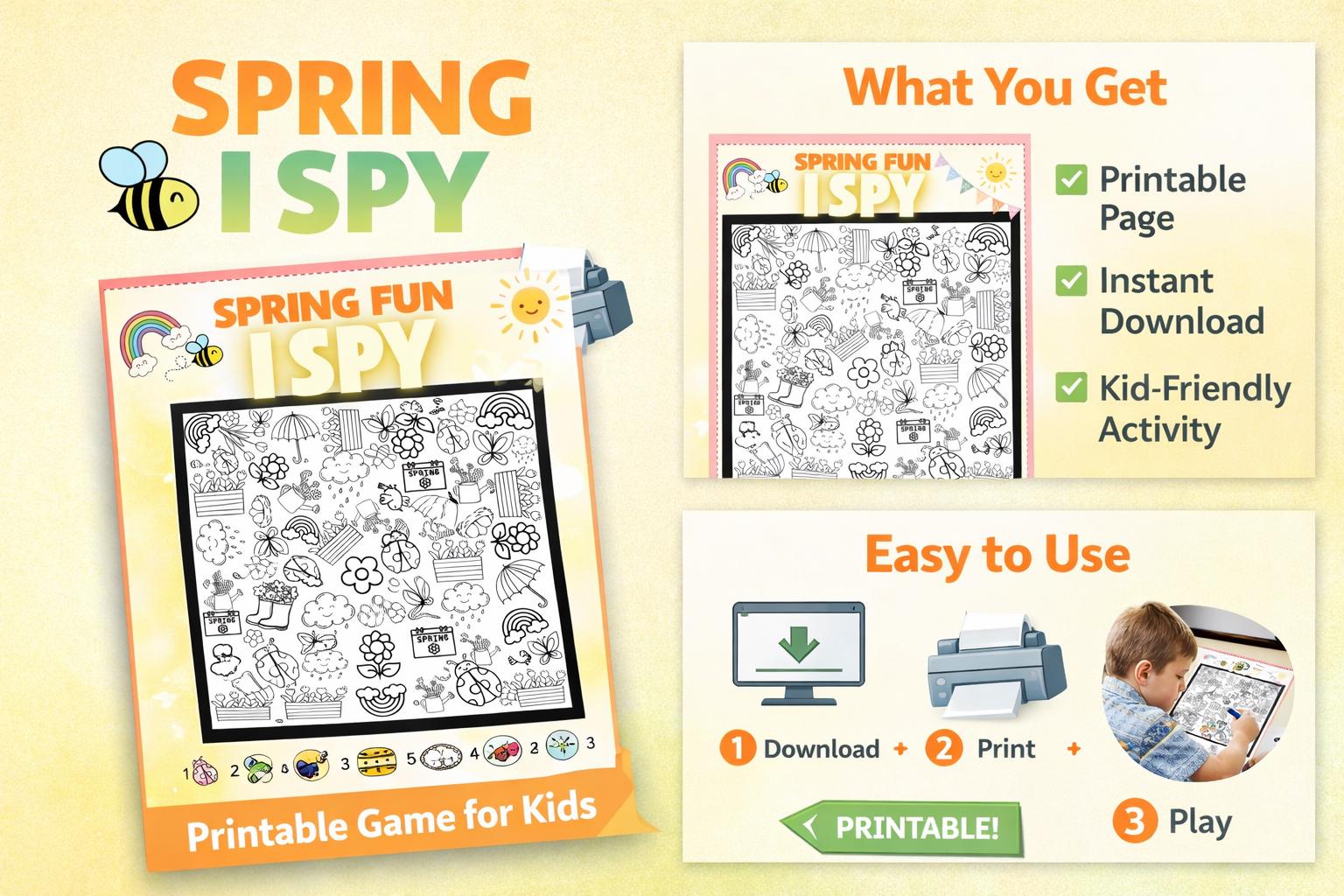 Spring I Spy Printable Game for Kids, Easter Activity Sheet, Kids ...