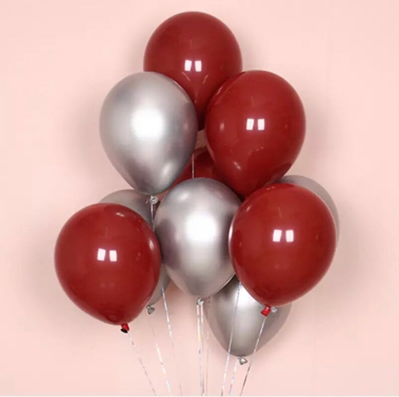 12pcs Ruby Red And Silver Balloon Bouquet Metallic Silver Etsy