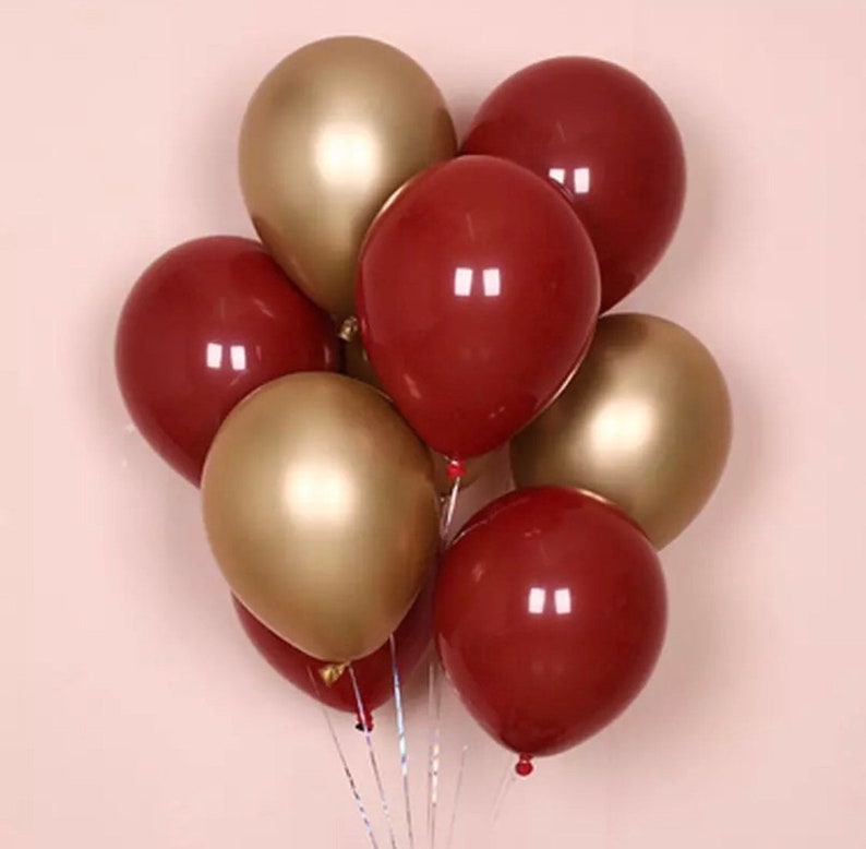 12pcs Ruby Red And Gold Balloon Bouquet Metallic Gold Chrome Etsy