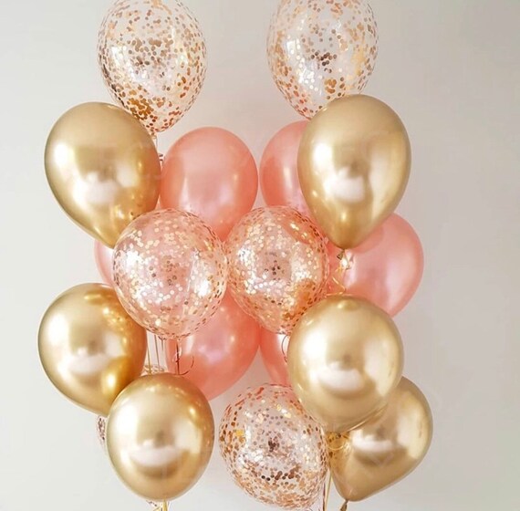 18pcs Pink Gold And Rosegold Balloon Bouquet Metallic Rose Etsy