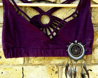 Pushkar Purple Yoga Chakra Bra Top Feather Boho Gypsy Women's Festival Wear Beach Wear Dancewear Yoga Crop Top Yoga Leggings Yoga Outfit
