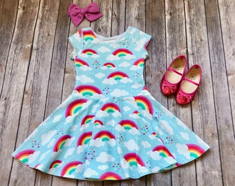 Rainbow Dress. Toddler Dress. Little Girl Dress. Twirl Dress. Twirly Dress. Baby Dress. Baby Rainbow Dress. Rainbow Party Dress. Comfy Girl.