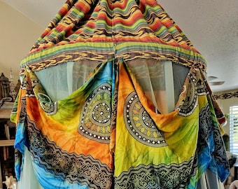 Boho Bed Canopy: Upcycled Sari Fabric Meditation Tent