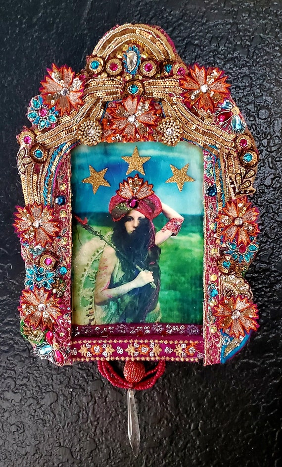 Fabric Collage Frame Mixed Media Fabric Art Boho Wall Art Etsy