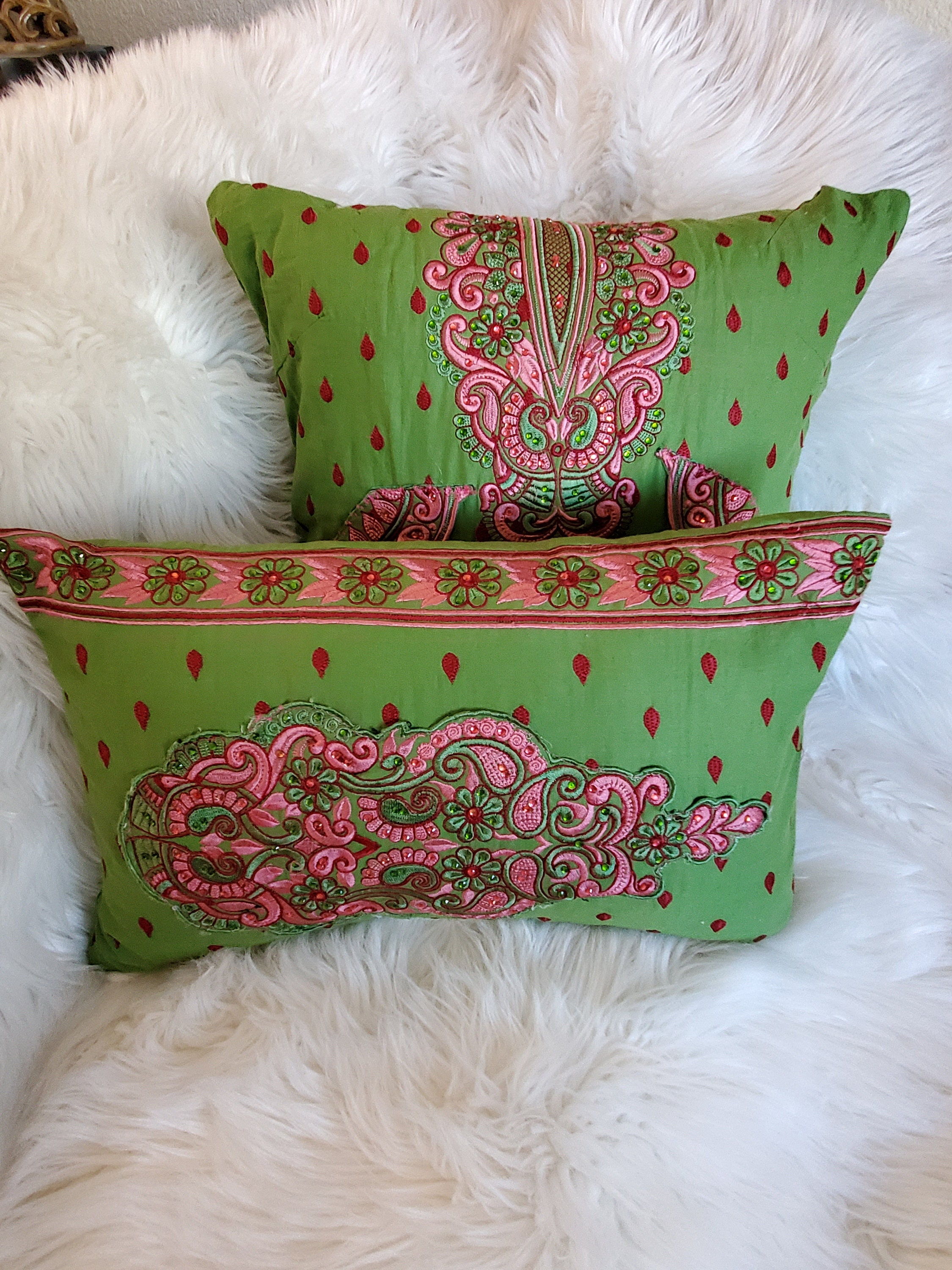 2 Decorative Pillows, Boho cushion, Bohemian home décor, handmade
