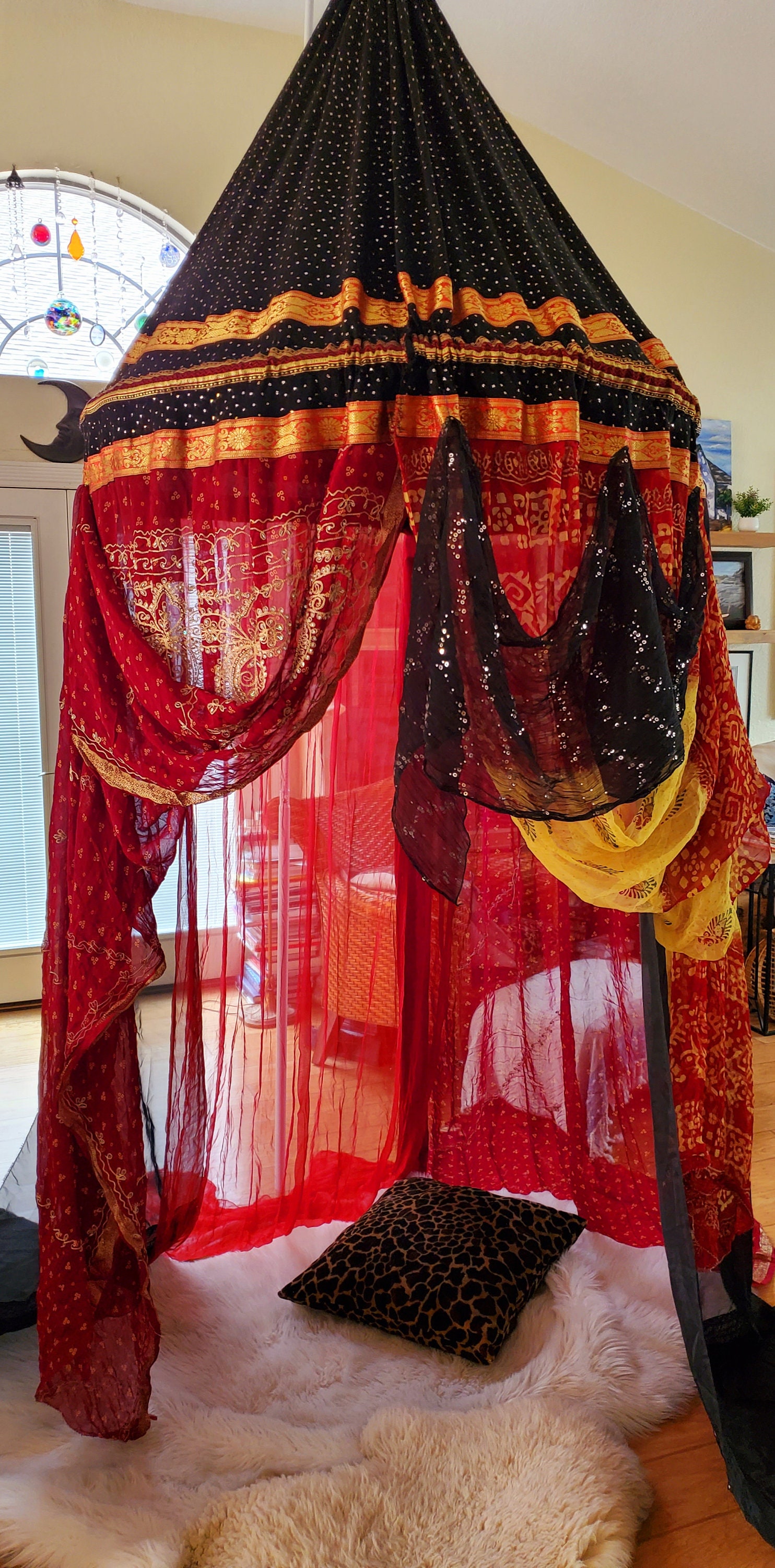 bohemian, goth, witchy, bed canopy, canopy, meditation, fort, tent