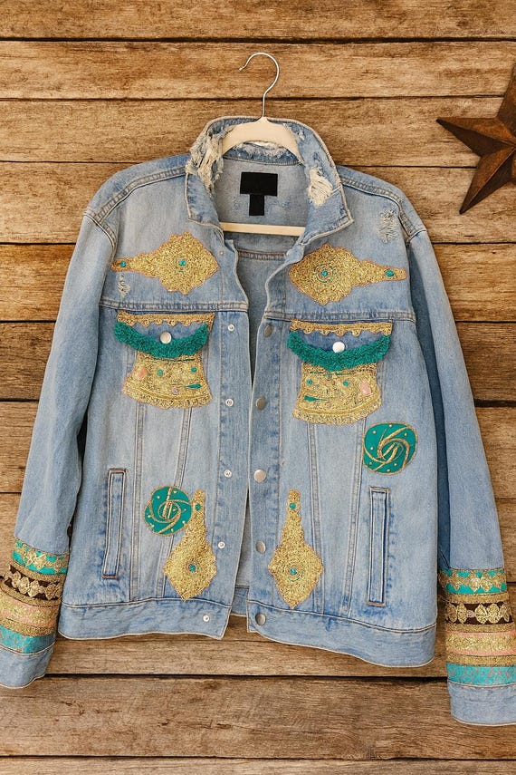 Upcycled Jean Jacket: One-of-a-Kind Boho Embellished Denim