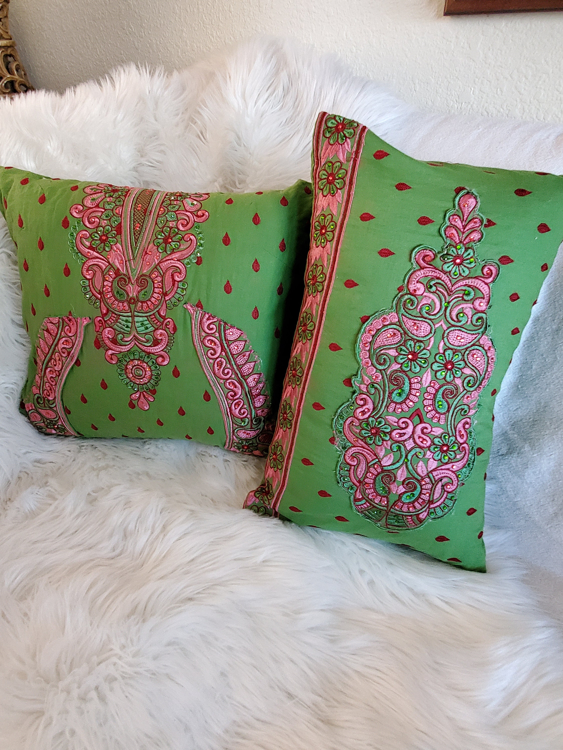 2 Decorative Pillows, Boho cushion, Bohemian home décor, handmade