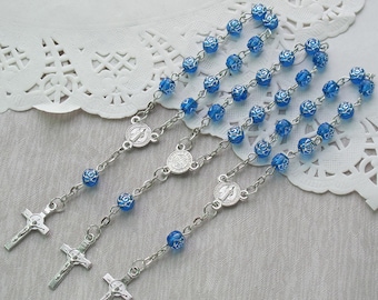 24 Pcs Rosebud Mini Rosary Favor for Baptism Boy / Christening / First Communion / Sweet 15 / Wedding / Recuerdos de Bautizo JA164-Blu