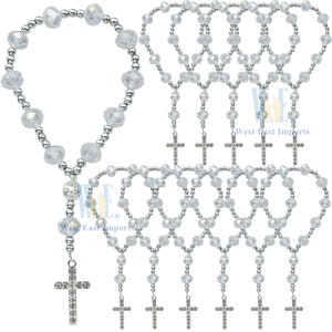 Crystal Rosary Bracelet Rhinestone Cross 12 Pcs/pack - Baptism Favor / Wedding Favor / First Communion Favor / Quinceanera Party Favor