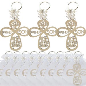 Baptism Favor (12PCS) Keychain cross Wood Charm Christening Favor First Communion Favor Wedding Party Favor Recuerditos Bautizo