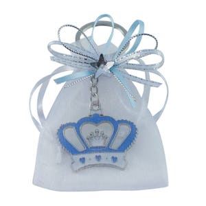 12 Pieces Baby Shower Keychain Favors with decorated organza bags for boy . JK153blu-pg-2