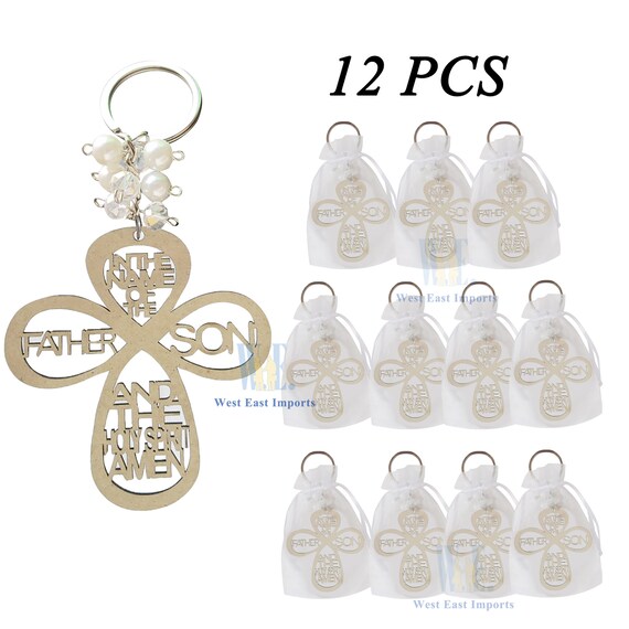 Baptism Favor 12PCS Keychain Cross Wood Charm Christening Etsy