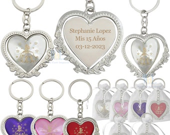 12 pcs personalized Quinceanera Party favors Recuerdos Para Quinceañera Heart keychains Sweet 16 Quinceanera