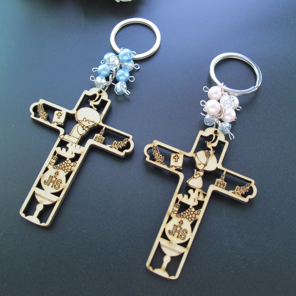 12 Pcs First Communion Wood Keychain Favor for boys Girls Gift for Guest Recuerdos para Primera Comunion with Gift Bags