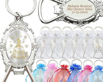 12 PCS Personalized Quinceanera Favors Recuerdos para Mis XV Sweet Sixteen 18 Birthday Cinderella bottle opener