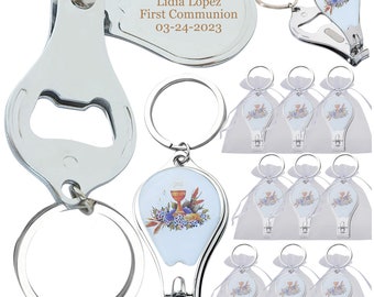 12 Pcs Personalized First Communion Keychain Nail Clipper and Bottle Opener Party Favors Boys and Girls/ Recuerdos para Primera Comunion