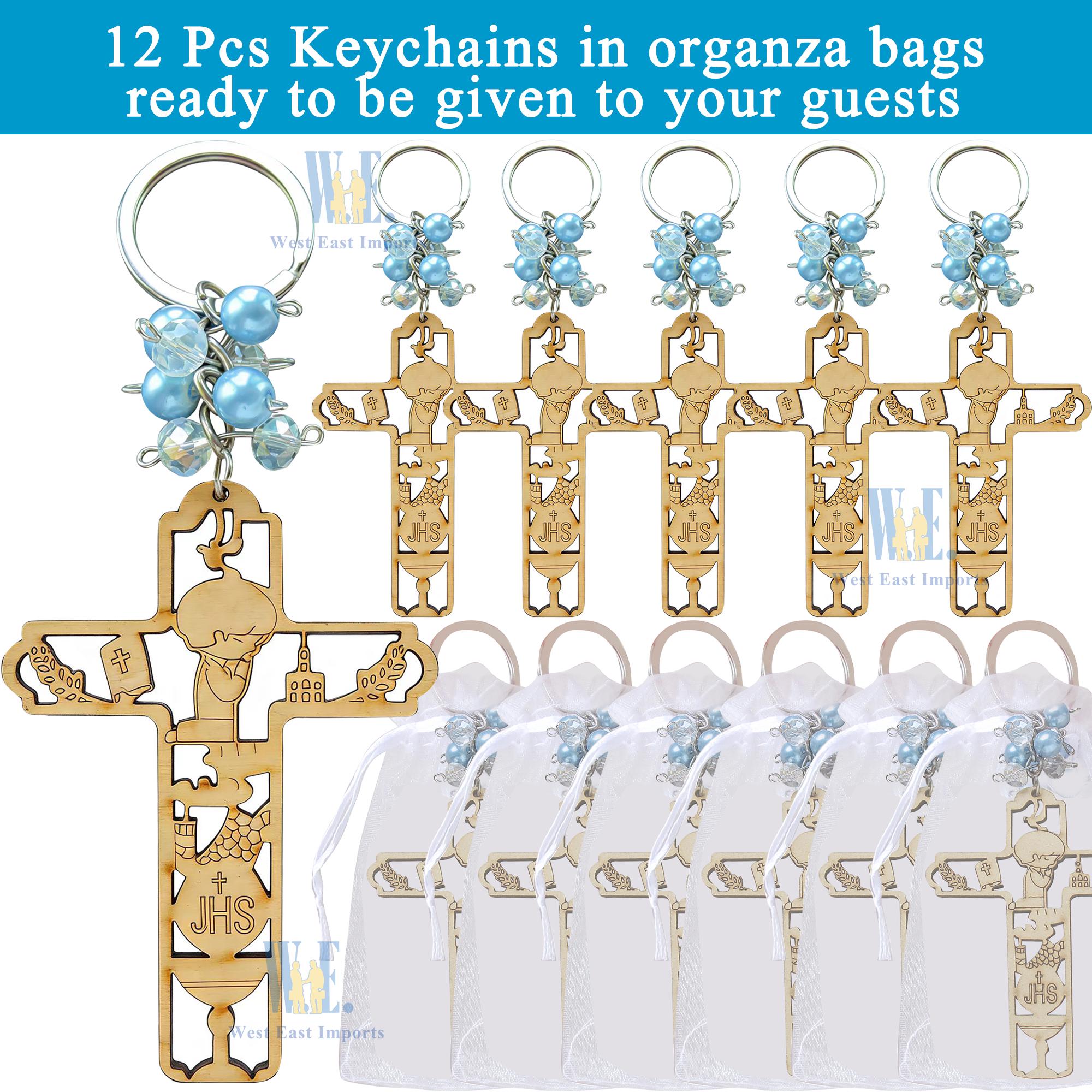 12 Pcs First Communion Wood Keychain Favor for Boys Girls Gift for