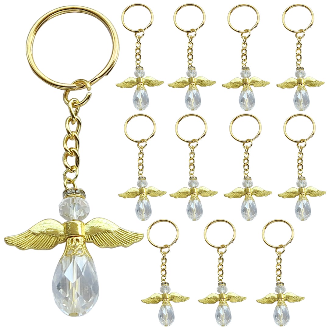 12 PCS Baptism Keychain Party Favor Crystal Bead Guardian Key Ring ...