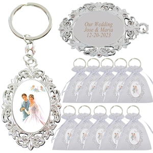 Favor de llavero de boda personalizado (12 PCS) Regalo de grabado de aniversario para invitados Ideas de regalos de despedida de soltera