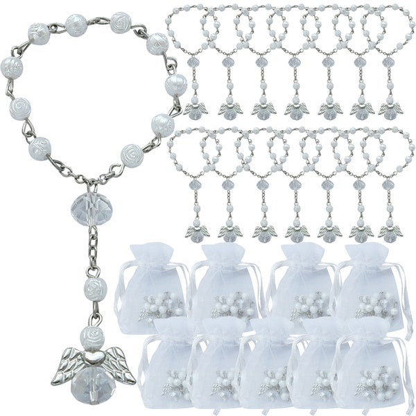 24 Pcs Angel Mini Rosary baptism Favors for Boy Girl Recuerdos de Bautizo/ Christening/ Communion finger rosary / Silver Plated