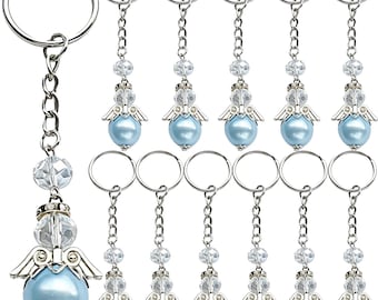 12 pcs/pack, beautiful baptism blue angel keychains are excellent favors for your guests. A special gift they're sure to cherish. JK139sil-B
