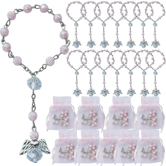 24 Pieces Baptism Mini Rosary Favors Pearl Beads First Communion