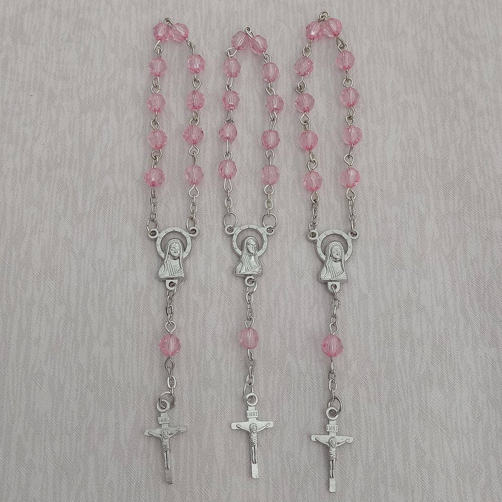 3.5 Pink Gold Miniature Rosaries - Pack of 100 Mini Rosary Favors - CB  Flowers & Crafts