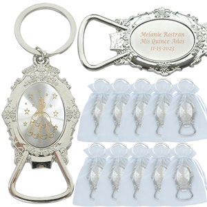 12 PCS Personalized Quinceanera Favors Recuerdos para Mis XV Sweet Sixteen 18 Birthday Cinderella bottle opener