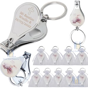 12pcs personalized Baptism favors Christening Giveaway Recuerdos Para Bautizo Bottle Opener Nail Clipper keychians