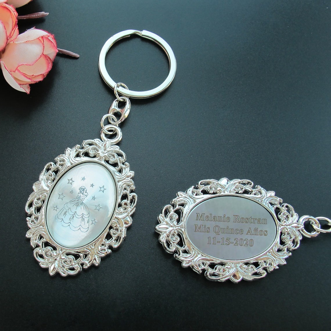 12 PCS Personalized Quinceanera Keychain Cinderella Theme Etsy