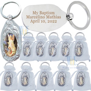 Personalized Baptism Favor (12 PCS) -Guardian Angel Metal Custom Keychain Recuredos De Bautizo Christening Gift for Guest with Engraving