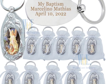 Personalized Baptism Favor (12 PCS) -Guardian Angel Metal Custom Keychain Recuredos De Bautizo Christening Gift for Guest with Engraving