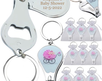 Personalized Baby Shower (12 PCS) Pink Girl Keychain Favors/Nail Clipper and Bottle Opener/Custom Laser Engraving Gift