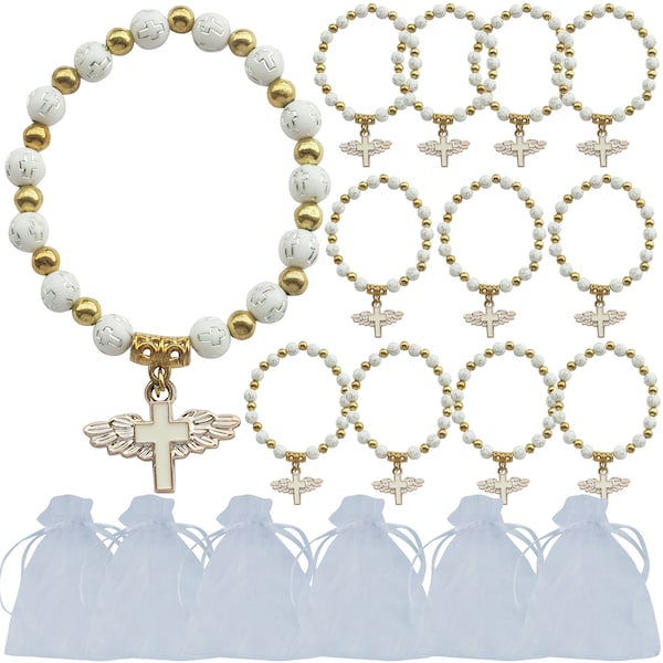 12 Pcs Baptism Favors Angel Wing Charm Bracelet First Communion Christening Memorial  Anniversary Gift for Guest