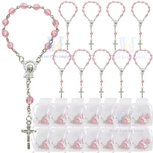 24pcs Acrylic Mini Rosary Favors for Girl Pink - Baptism - Communion - Recuerditos De Bautismo - Christening - Decenarios - Wedding-JA050Pnk
