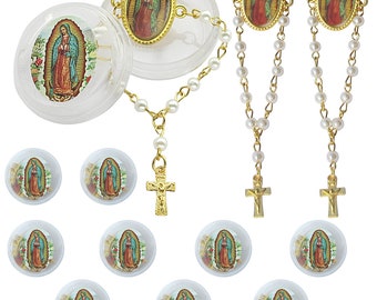 Our Lady of Guadalupe Rosary Lapel Pin (12,24,36 PCS) in Box - Baptism Favor/First Communion/Christening/Religious Event/Memorial
