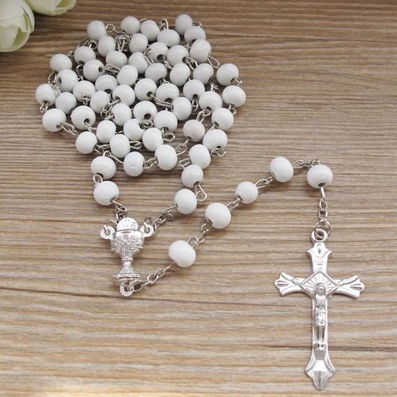 6mm, Blue WE First Holy Communion Scented Rosary Favor 12 Rosaries with Individual Gift Box and Organza Bag.