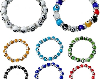 12 Pcs Evil Eye Bracelet Set, Mal de Ojo Protection Jewelry, Glass Beaded Nazar Amulet, Bulk Party Favors, Good Luck Stretch Bracelets