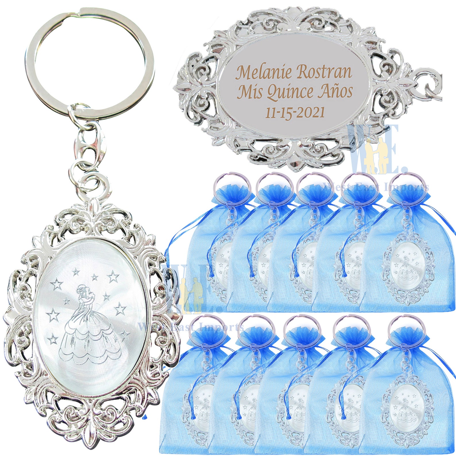12 PCS Personalized Quinceanera Keychain Cinderella Theme Etsy