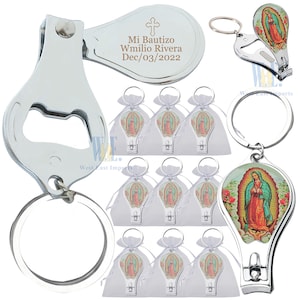 12 PCS Personalized Baptism favors Christening giveaway First Communion Favors Bottle Opener Nail Clipper Keychains