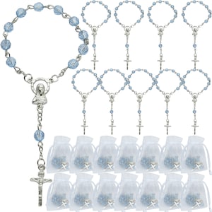 24pcs Acrylic Mini Rosary Favors for Boy Blue - Baptism - Communion - Recuerditos De Bautismo - Christening - Decenarios - Wedding-JA050-Blu