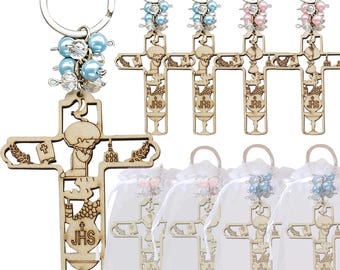 12 Pcs First Communion Wood Keychain Favor for boys Girls Gift for Guest Recuerdos para Primera Comunion with Gift Bags
